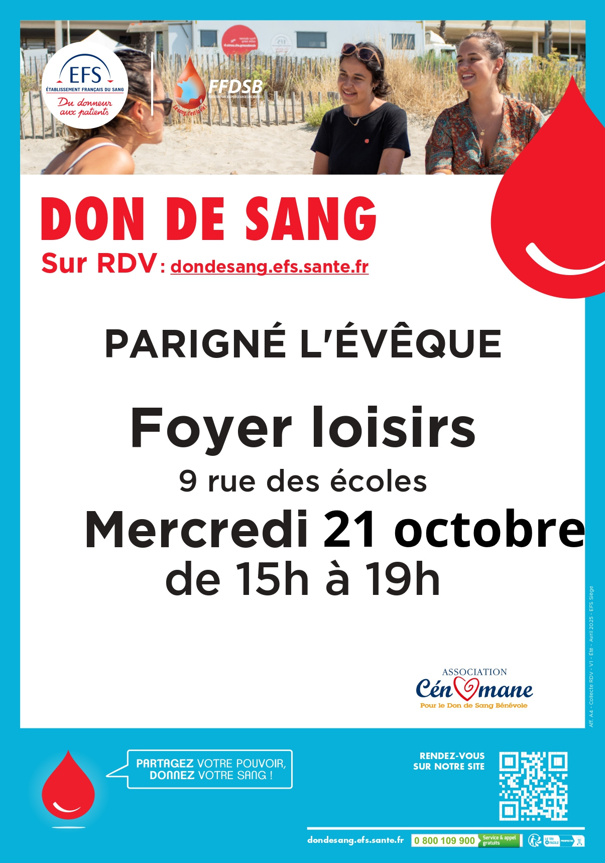 Don du sang au Foyer Loisirs le 21 octobre